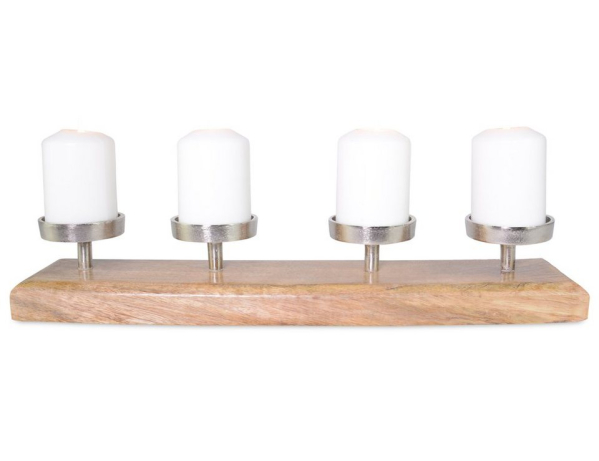 RIFFELMACHER & WEINBERGER Adventsleuchter »Tablett 50 x 10 cm 74535 – Silber, Adventskranz Kerzenleuchter Holz Metall – Weihnachtsdekoration«