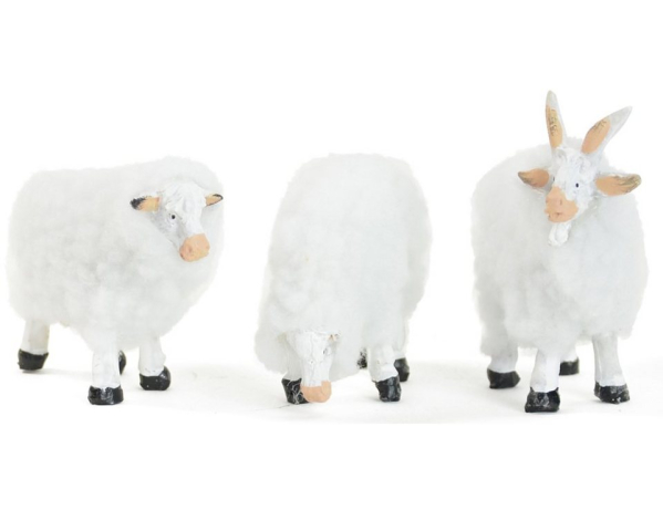 RIFFELMACHER & WEINBERGER Dekofigur »Schafe mit Wolle 7cm – 78487, Weiß – Zubehör Weihnachtskrippe Modelleisenbahn Tiere Weihnachten« (3 St)
