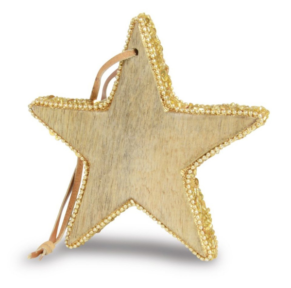 RIFFELMACHER & WEINBERGER Dekostern »Holz Stern mit goldenen Pailletten 13 cm – Hängedekoration Weihnachtsdekoration«, 1 St., aus Holz
