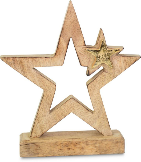 RIFFELMACHER & WEINBERGER Dekostern »Holzstern mit kleinem Metallstern«, 1 St., Höhe ca. 20 cm