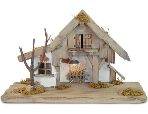 RIFFELMACHER & WEINBERGER Krippe »Weihnachtskrippe „Oberjettenberg“ – 40x19x24cm, Krippenstall Naturfarben – 78084 – Holzkrippe Landhausstil«…