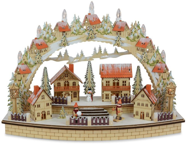 RIFFELMACHER & WEINBERGER Schwibbogen »Winterdorf mit Kerzen 45 x 33 cm 76228, Natur / Rot – Fensterleuchter Weihnachtsdekoration« (1-tlg)