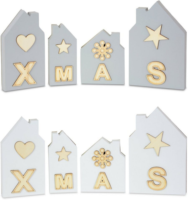 RIFFELMACHER & WEINBERGER Weihnachtshaus »XMAS«, Dekohäuser zum Stellen, 1 Set bestehend aus 4 Häuschen