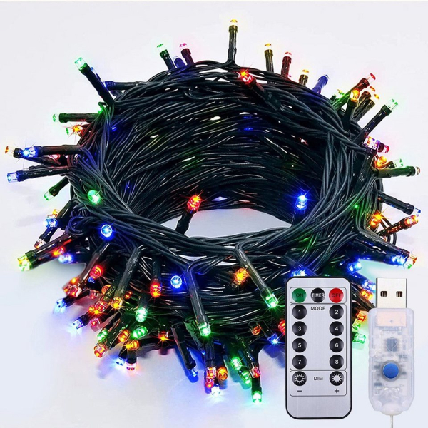 Rosnek LED-Lichterkette »5-10M 50-100 LEDs Curtain Fairy Lights USB String Light mit Fernbedienung, für Schlafzimmer Weihnachtsbaum«, Wasserdicht,…