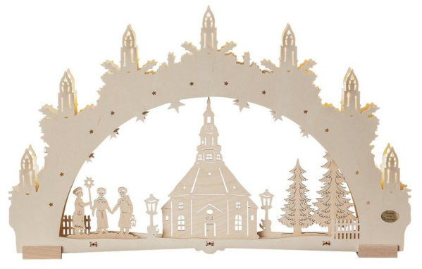 SAICO Original LED Lichterbogen »3D-Lichterbogen Seiffener Kirche, 7flammige LED-Beleuchtung«, Maße ca. 52 x 32 x 4,5cm