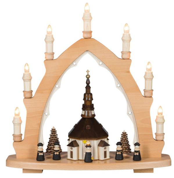 SAICO Original Lichterbogen »Lichterspitze Seiffener Kirche 8flammig mit Innenbeleuchtung«, Maße ca. 42 x 44 x 15 cm