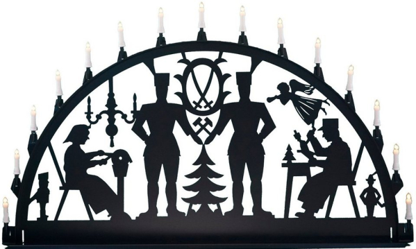 SAICO Original Schwibbogen »Metallschwibbogen „Bergmänner“ aus Aluminium«, Lichterkette mit 10 Kerzen bzw. 15 Kerzen und passende Erdspieße inklusive