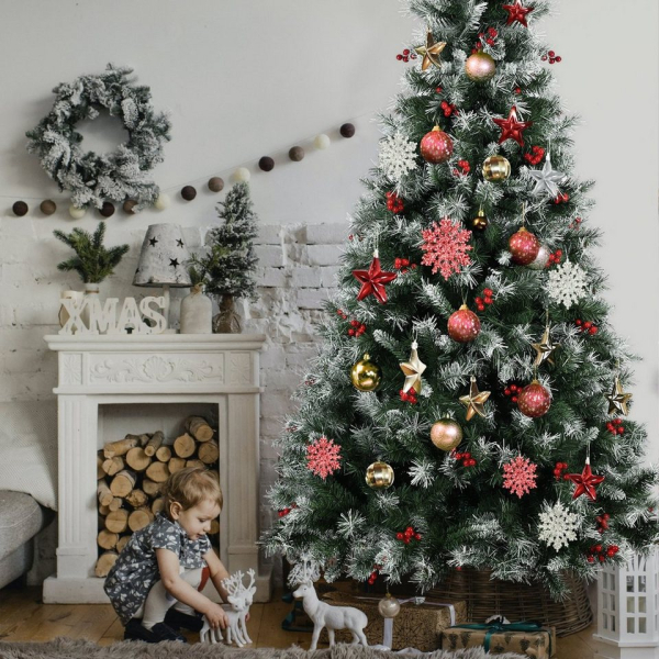 Salcar Künstlicher Weihnachtsbaum »Künstlicher Weihnachtsbaum Schnee mit Tannenzapfen und Roten Beeren«, 210cm mit 1168 Spitzen