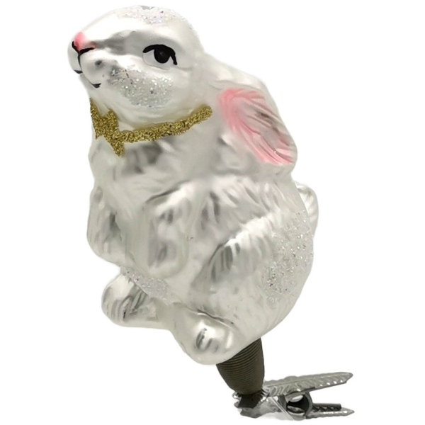 Schatzhauser Christbaumschmuck »Osterhase, Hase auf Clip, weiß goldene Schleife« (1-tlg), mundgeblasen, handbemalt
