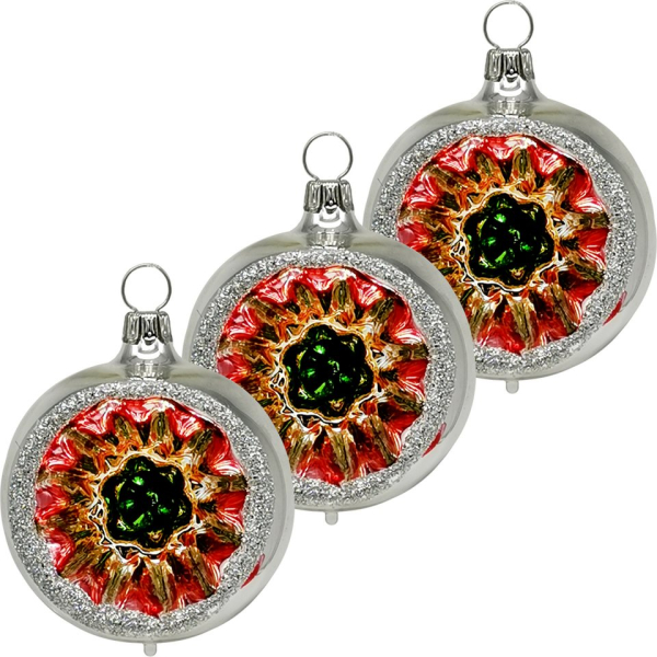 Schatzhauser Weihnachtsbaumkugel »Reflexkugel silber Ø 6cm, Reflex grün/gold/rot« (3 St), mundgeblasen, handbemalt