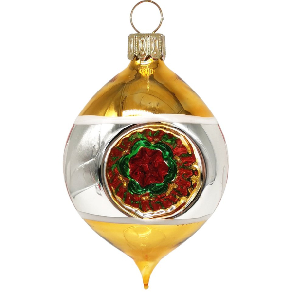 Schatzhauser Weihnachtsbaumkugel »Retro Doppel – Reflexolive silber/gold Ø 5cm/ 7cm« (1 St), mundgeblasen, handbemalt