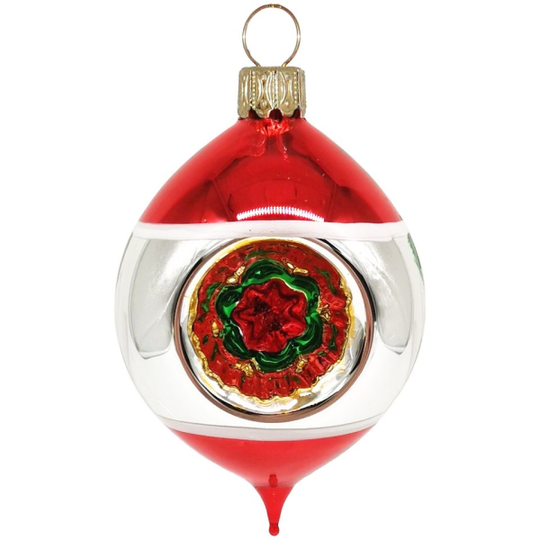 Schatzhauser Weihnachtsbaumkugel »Retro Doppel – Reflexolive silber/rot Ø 5cm/ 7cm« (1 St), mundgeblasen, handbemalt