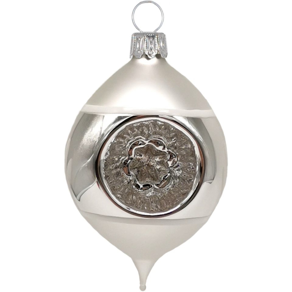 Schatzhauser Weihnachtsbaumkugel »Retro Doppel – Reflexolive silber/weiß Ø 5cm/ 7cm« (1 St), mundgeblasen, handbemalt