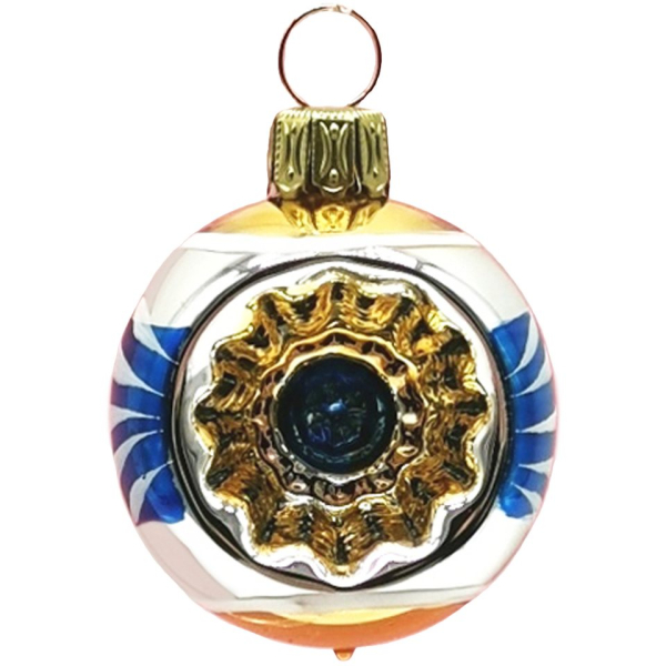 Schatzhauser Weihnachtsbaumkugel »Retro Mini Reflexkugel silber/blau/gold Ø 4cm« (1 St), mundgeblasen, handbemalt