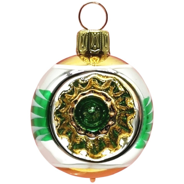 Schatzhauser Weihnachtsbaumkugel »Retro Mini Reflexkugel silber/grün/gold Ø 4cm« (1 St), mundgeblasen, handbemalt