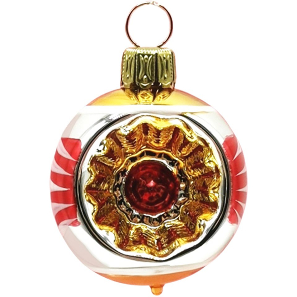 Schatzhauser Weihnachtsbaumkugel »Retro Mini Reflexkugel silber/rot/gold Ø 4cm« (1 St), mundgeblasen, handbemalt