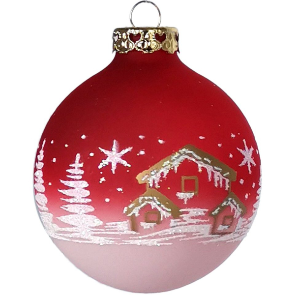 Schatzhauser Weihnachtsbaumkugel »Winterdorf rot/weiss halbtransparent Ø 8cm« (1 St), Maschinenkugel, bedruckt