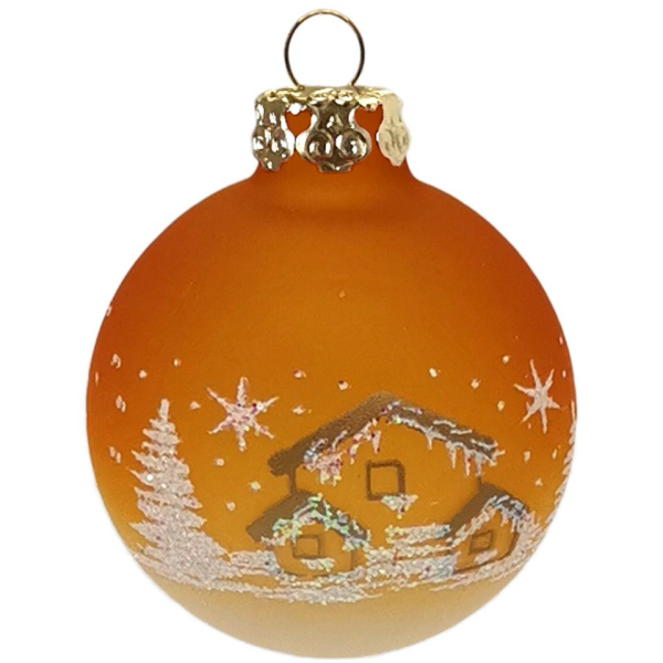 Schatzhauser Weihnachtsbaumkugel »Winterdorf safrangelb/weiss halbtransparent Ø 4cm« (1 St), Maschinenkugel, bedruckt