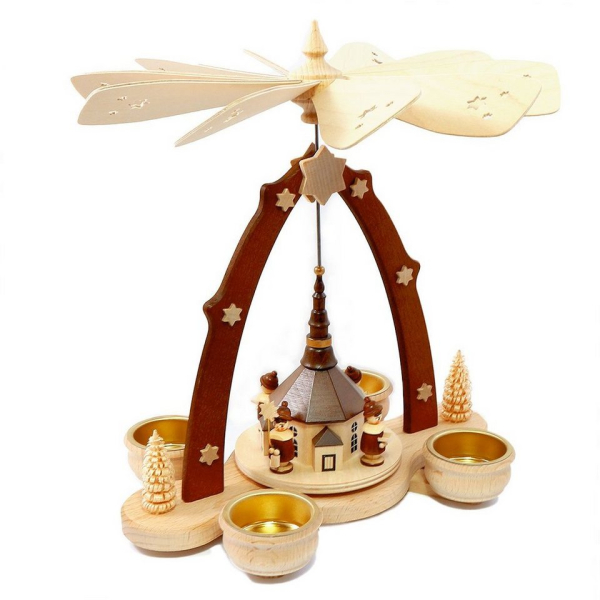 Schenk Holzkunst Weihnachtspyramide »Teelichtpyramide mit Seiffener Kirche«, Hergestellt im Erzgebirge – Made in Germany