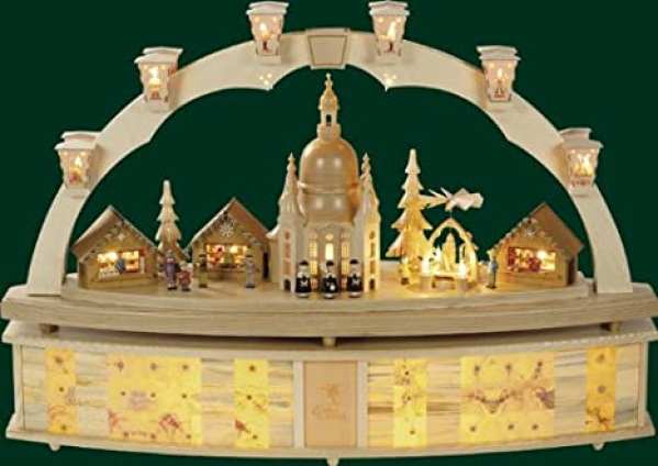 Schwibbogen Dresdner Frauenkirche + Pyramide Elektrisch Lichterbogen 40cm Erzgebirge NEU