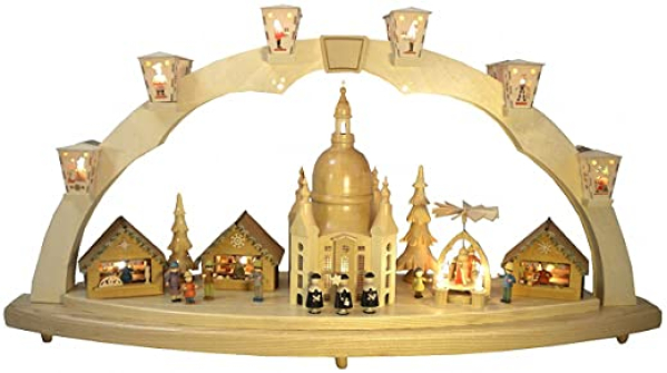 Schwibbogen Erzgebirge Richard Glässer Seiffen Dresdner Frauenkirche mit Pyramide, elektrisch, 01028