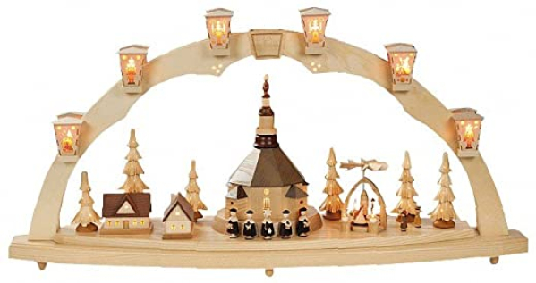Schwibbogen Erzgebirge Richard Glässer Seiffen Seiffener Kirche mit Pyramide, elektrisch, 01027