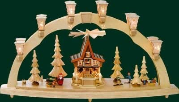 Schwibbogen Erzgebirge Richard Glässer Seiffen Weihnachtswald mit Adventshaus, elektrisch, 01009
