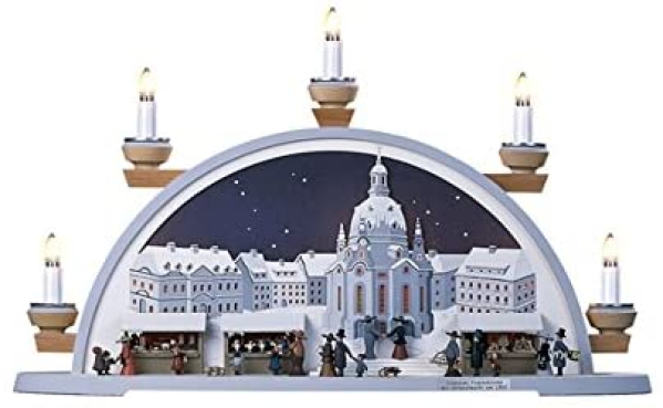 Schwibbogen Frauenkirche mit Striezelmarkt um 1900 BxHxT 53x34x12cm NEU Lichterbogen Fensterbogen Spitzbogen Erzgebirge Weihnachten Bergbau…