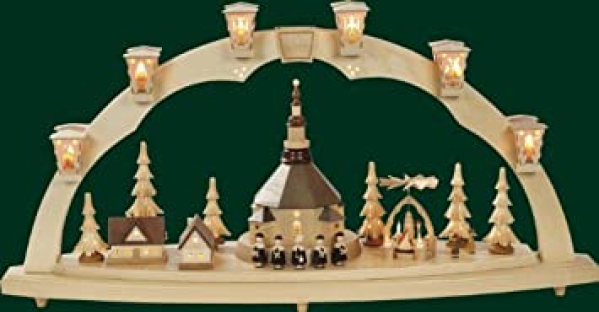 Schwibbogen Seiffener Kirche + Pyramide Elektrisch Lichterbogen 40cm Erzgebirge NEU