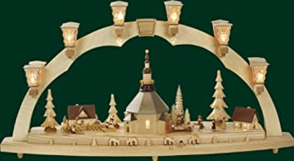 Schwibbogen Seiffener Kirche + Spielwerk Elektrisch Lichterbogen 41cm Erzgebirge NEU
