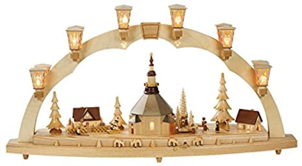 Schwibbogen Seiffener Kirche und Kurrendensänger – 80 x 40cm – Original Erzgebirge Schwibbögen – Richard Glässer