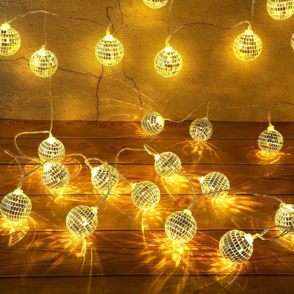 SCRTD Lichterkette »Mirror Disco Ball String Lighting,3 M 20 LEDs Garten LED Spiegelkugel Lichterkette, Bühnen-Reflexionslampe für Bar, Hochzeit,…