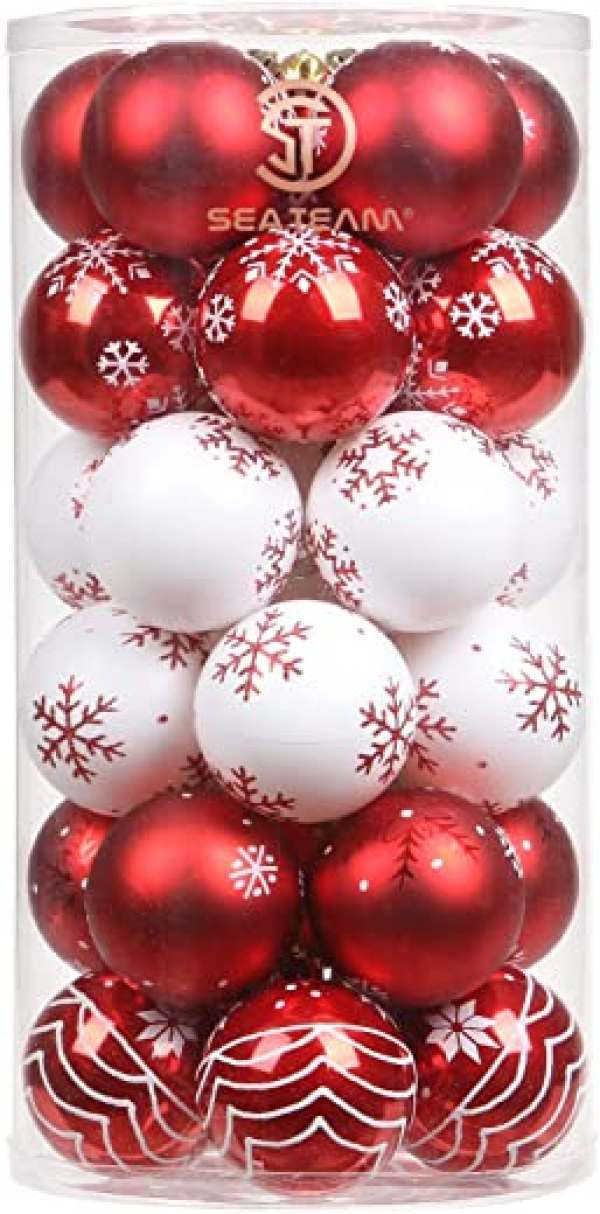 Sea Team 60mm/2.36″ Feine dekorative Kleinigkeit mit Gemälde & funkelndem Weihnachtsbaumschmuck als Thema, Christbaumkugel-Set—30 Stück