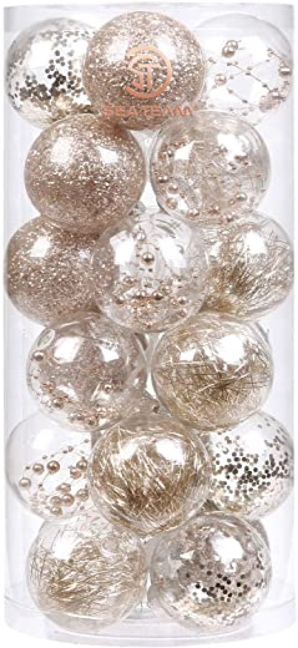 Sea Team 70mm/2.76″ Feine dekorative Kleinigkeit mit Gemälde & funkelndem Weihnachtsbaumschmuck als Thema, Christbaumkugel-Set—24 Stück