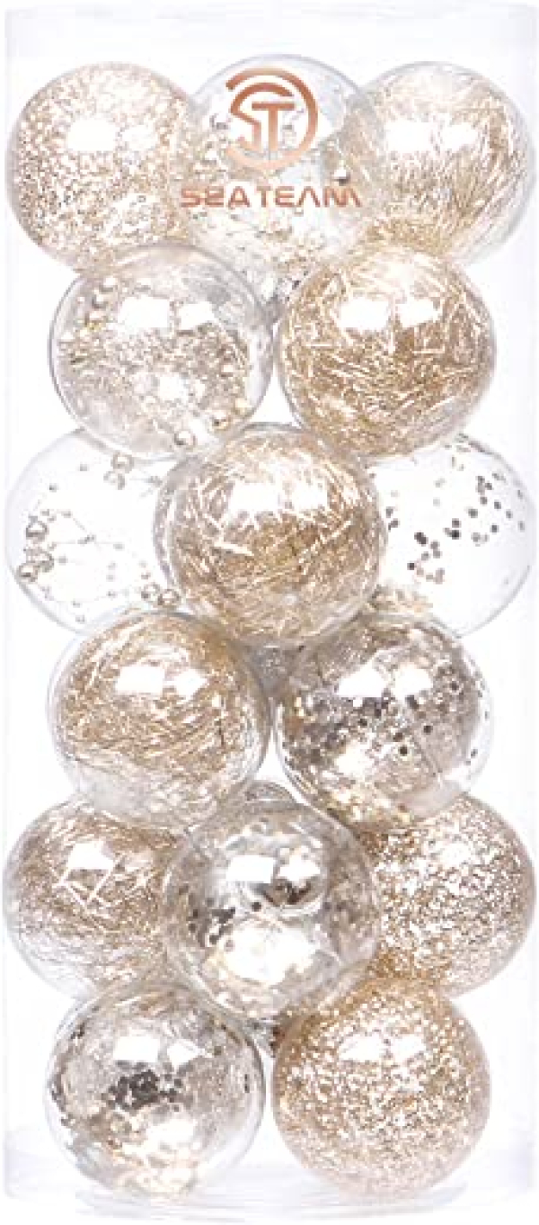 Sea Team 70mm/2.76″ Feine dekorative Kleinigkeit mit Gemälde & funkelndem Weihnachtsbaumschmuck als Thema, Christbaumkugel-Set—24 Stück