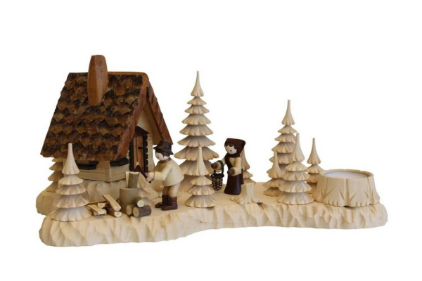 SEIFFEN.COM by Nestler Räucherhaus »Räucherhaus Wildhüterhütte mit Holzhacker und Frau«, Original von Andreas Lahl