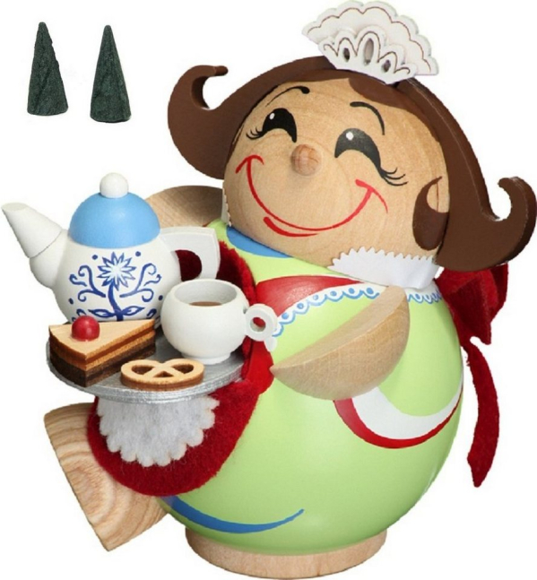 Seiffener Volkskunst Räuchermännchen »Räuchermännchen Kugelfigur Schokoladenmädchen inkl. 2 Räucherkerzen Holz 11 cm Weihnachtsdekoration…