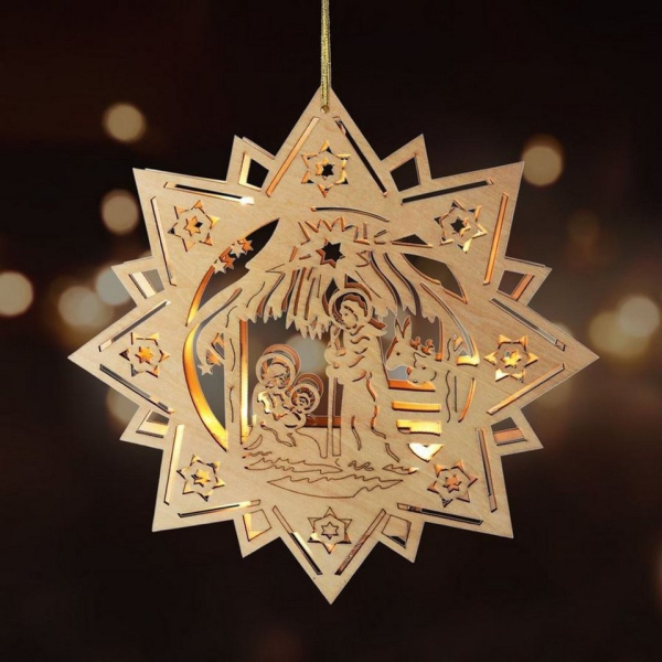 sesua Dekostern »Weihnachtsstern Stern aus Holz 30cm 10 LED’s«