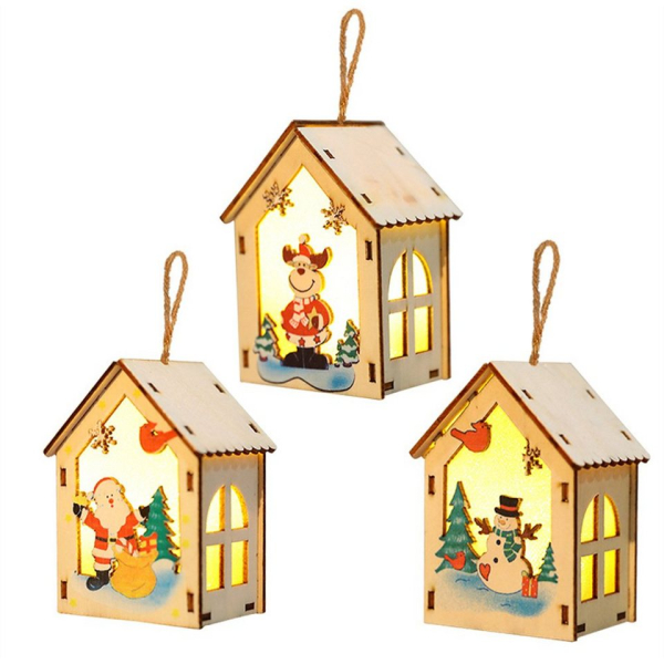 SHMSHNG Weihnachtshaus »3 Stück LED Weihnachtshaus mit Beleuchtung Weihnachten Holzanhänger Holz Christbaumschmuck Weihnachtsbaum Anhänger Rentier…