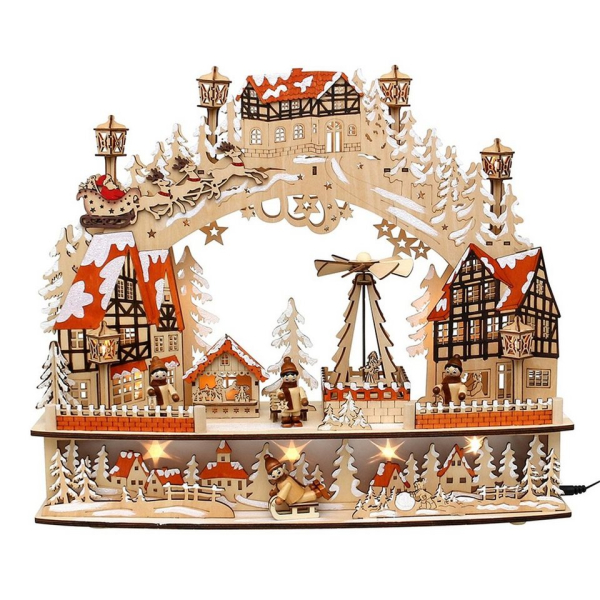 SIGRO Schwibbogen »Holz Schwibbogen, LED, Bewegung/Sound Altstadt«, Schwibbogen