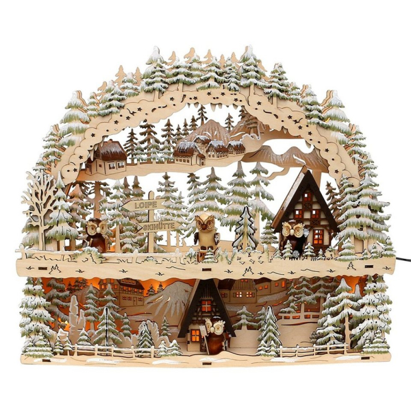 SIGRO Schwibbogen »Holz Schwibbogen mit Bank, LED Eulen«, Schwibbogen