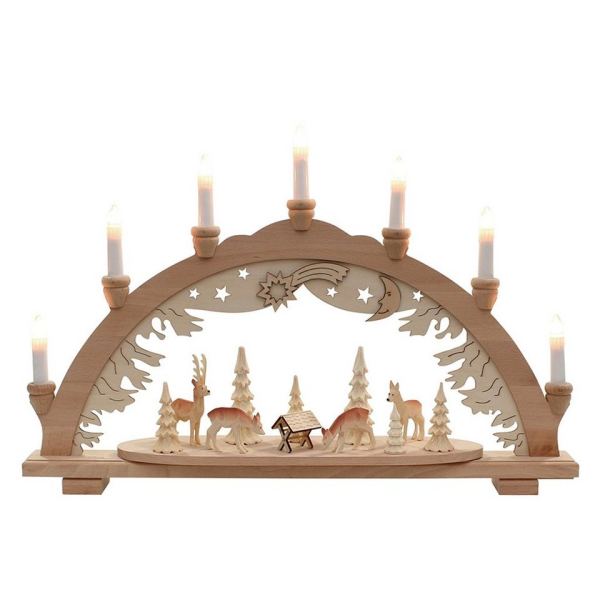 SIGRO Schwibbogen »Holz Schwibbogen, Spitzkerzen Rehe im Wald«, Schwibbogen