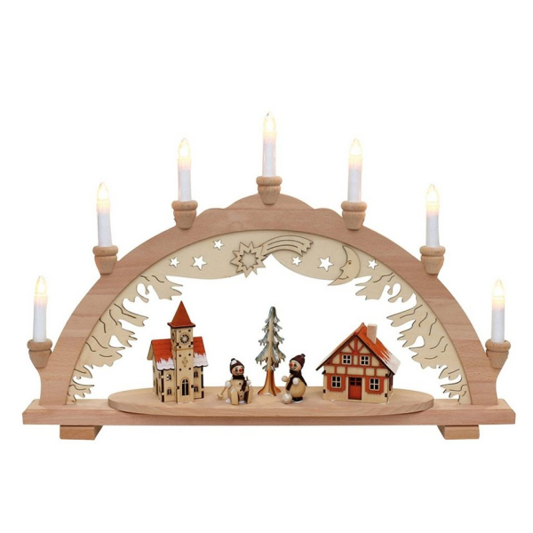 SIGRO Schwibbogen »Holz Schwibbogen, Spitzkerzen Schneemannstadt«, Schwibbogen