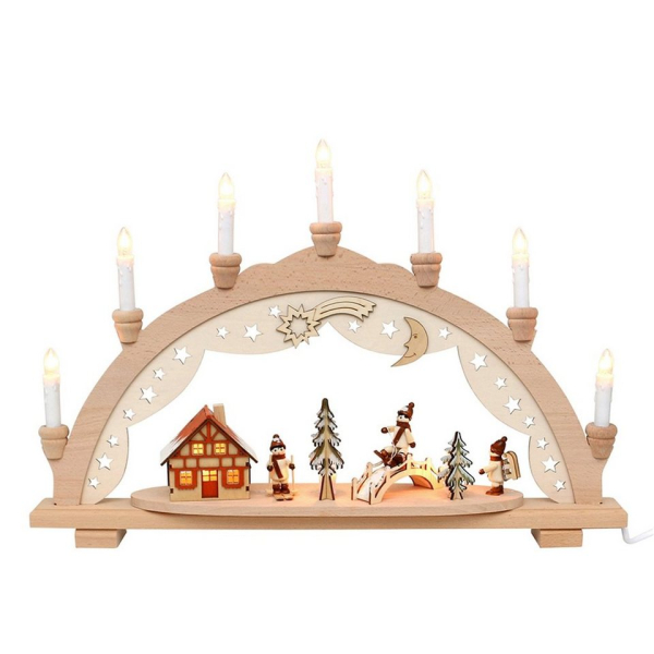 SIGRO Schwibbogen »Holz Schwibbogen, Spitzkerzen Winterspaß«, Schwibbogen