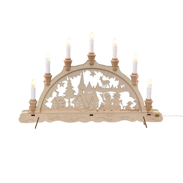 SIGRO Schwibbogen »Holz-Schwibbogen Waldkirche mit Schneemann«