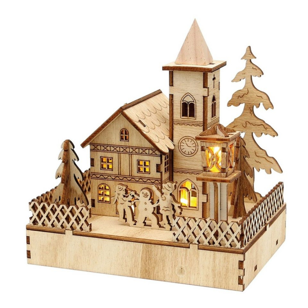 SIGRO Weihnachtshaus »Holz Landschaftsszene, beleuchtet Kirche«