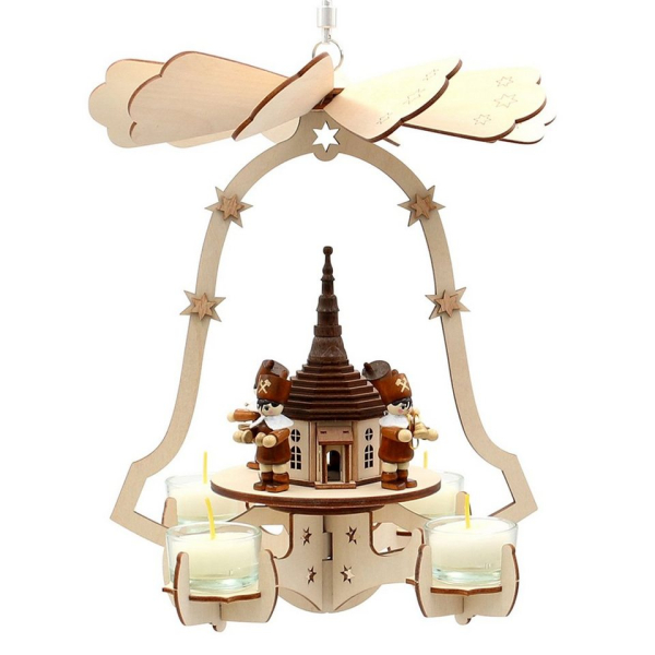SIGRO Weihnachtspyramide »Holz Deckenpyramide Seiffener Kirche Bergmänner«