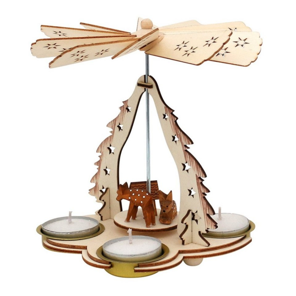 SIGRO Weihnachtspyramide »Holz Pyramide, für 3 Teelichter Rehe«