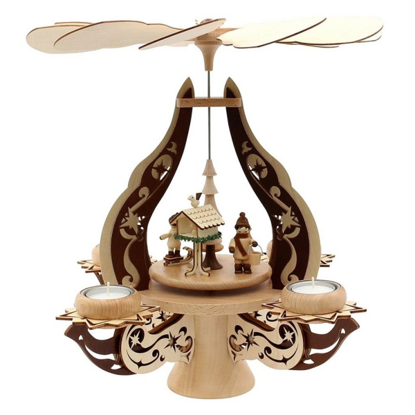 SIGRO Weihnachtspyramide »Holz Pyramide, für 4 Teelichter Vogelfütterung«