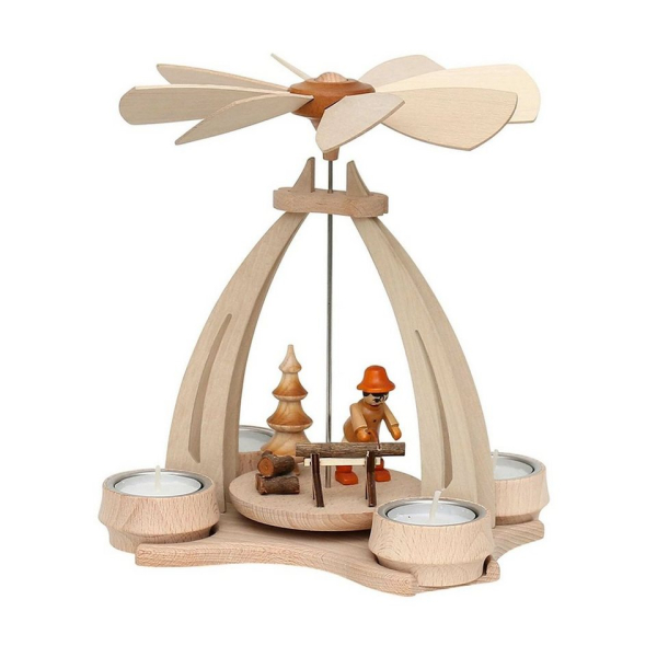 SIGRO Weihnachtspyramide »Holz Teelicht-Tischpyramide Waldleute mit Säge«